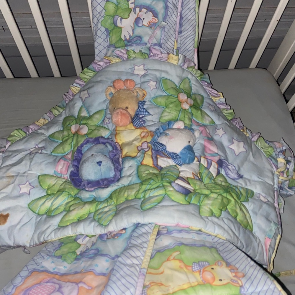 Jungle Safari Gray/Tan/White Nursery USD 6-Piece Baby Crib Bedding Set V… - Picture 11 of 15